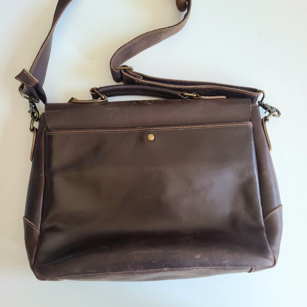 Vintage unisex brown leather brief case/document/laptop bag with long strap. - Picture 3 of 10